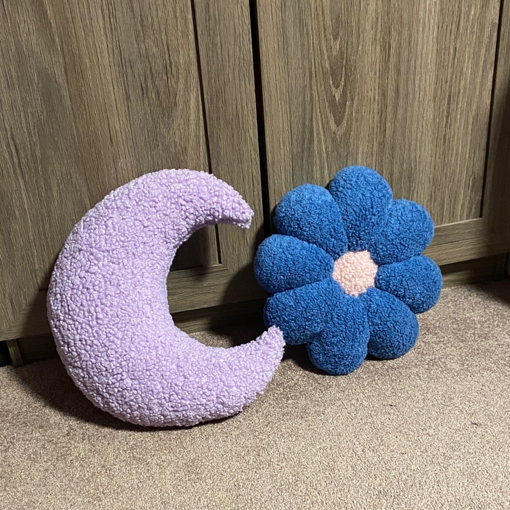 Handmade Cozy Purple Moon and Blue Flower Accent Pillows